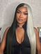 Dorsanee Half Black Half Gray 200 Density 13x4 Lace Front Straight Body Wave Human Hair Wigs