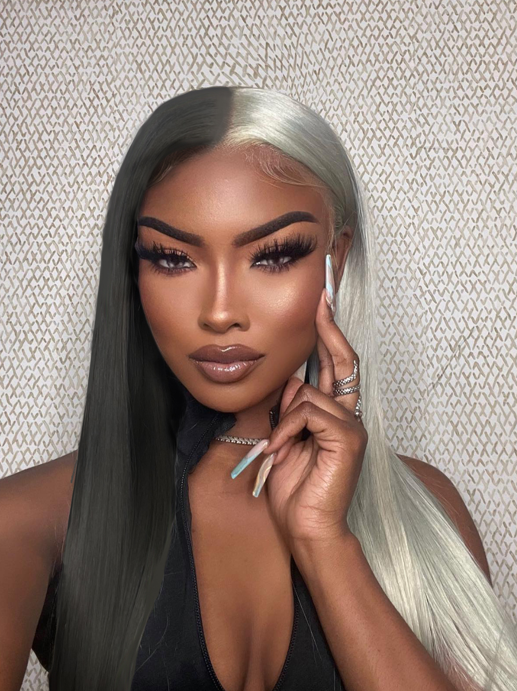 Dorsanee Half Black Half Gray 200 Density 13x4 Lace Front Straight Body Wave Human Hair Wigs