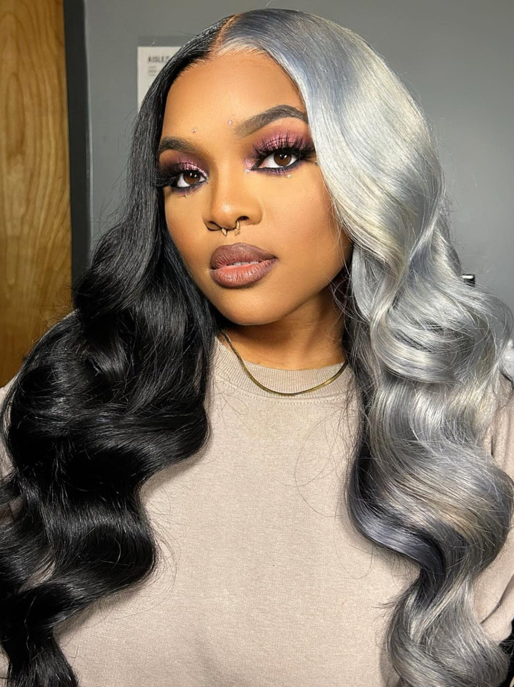 Dorsanee Half Black Half Gray 200 Density 13x4 Lace Front Straight Body Wave Human Hair Wigs
