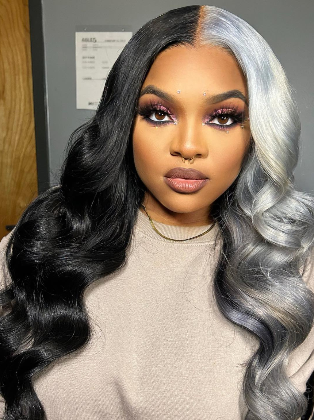 Dorsanee Half Black Half Gray 200 Density 13x4 Lace Front Straight Body Wave Human Hair Wigs