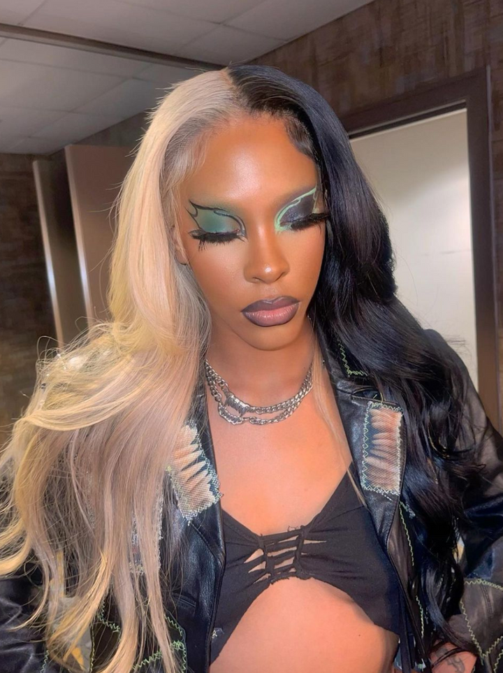Dorsanee Half Black Half Green Half Ash Blonde Halloween 13x4 Lace Front Straight Human Hair Wigs