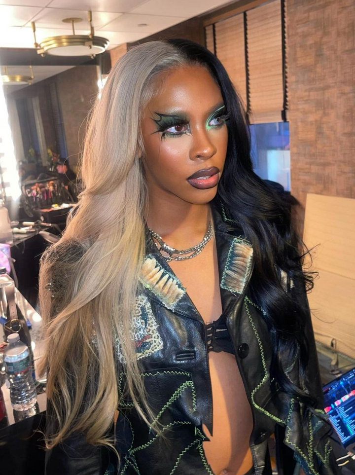 Dorsanee Half Black Half Green Half Ash Blonde Halloween 13x4 Lace Front Straight Human Hair Wigs