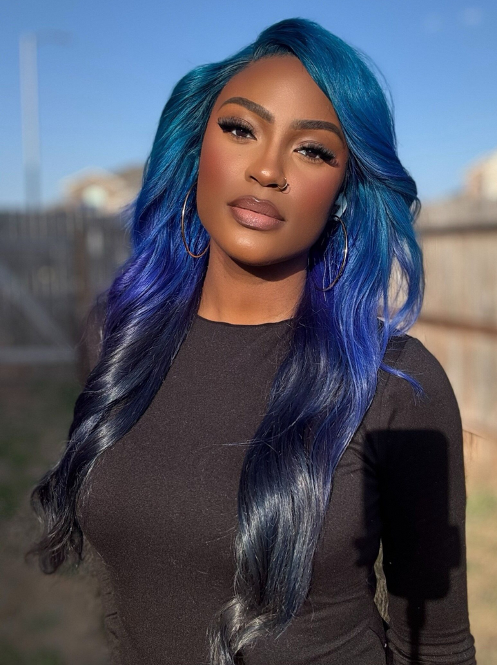 Dorsanee Peekaboo Light Dark Deep Blue Human Hair Wig 13x4 Lace Front Human Hair Color Wigs