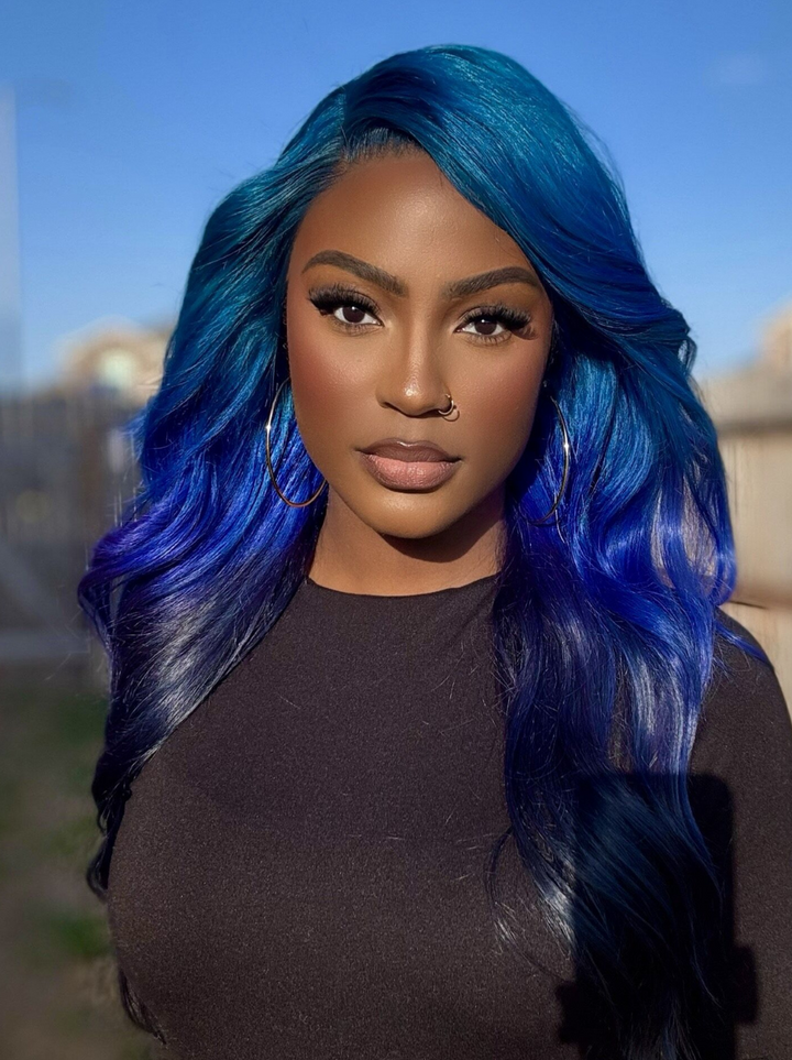 Dorsanee Peekaboo Light Dark Deep Blue Human Hair Wig 13x4 Lace Front Human Hair Color Wigs