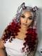 Dorsanee Reverse Ombre Grey Red Burgundy 13x4 Lace Front Wand Curls Loose Deep Wave Human Hair Wigs