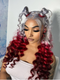 Dorsanee Reverse Ombre Grey Red Burgundy 13x4 Lace Front Wand Curls Loose Deep Wave Human Hair Wigs