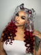 Dorsanee Reverse Ombre Grey Red Burgundy 13x4 Lace Front Wand Curls Loose Deep Wave Human Hair Wigs
