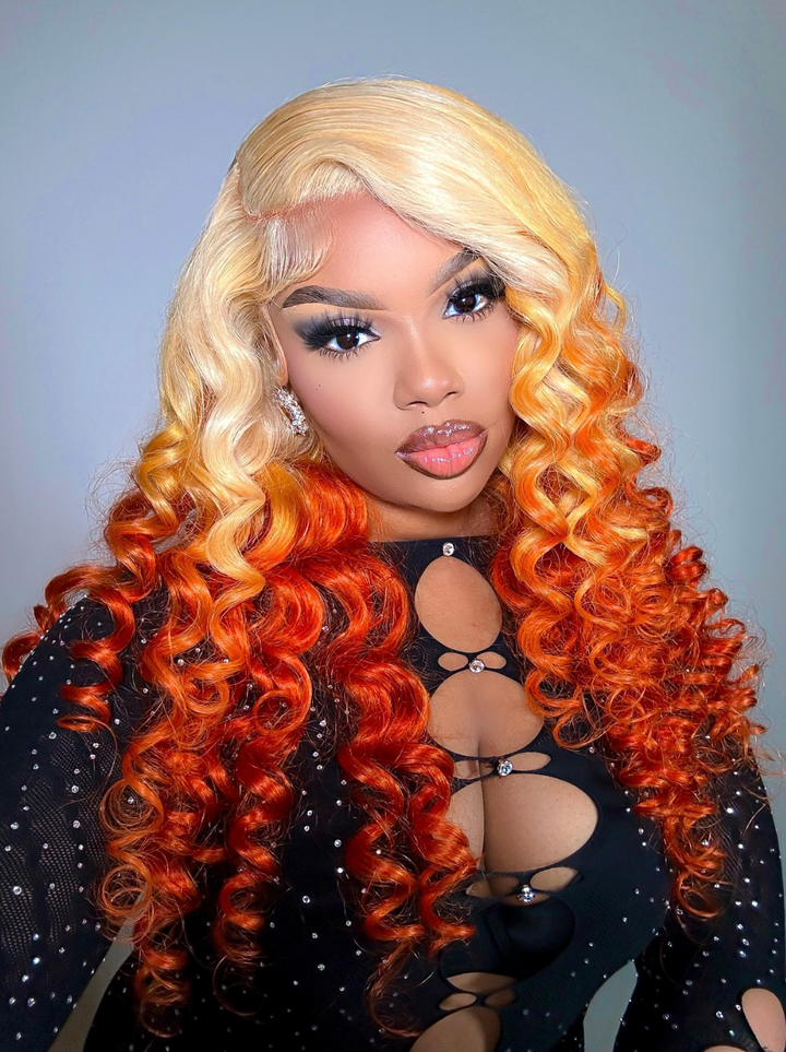 Dorsanee Reverse Ombre Blonde Ginger 13x4 Lace Front Wand Curls Human Hair Wigs