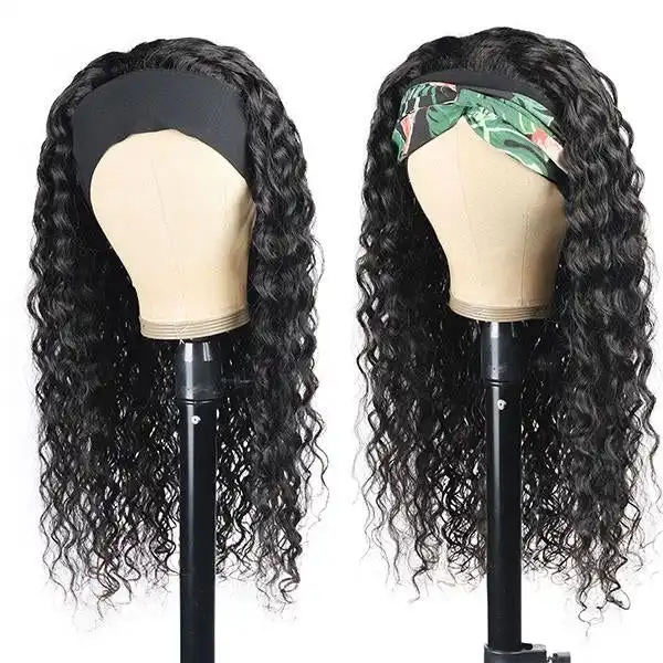 Dorsanee Hair Water Wave Headband Wig Silk Scarf Human Hair Wigs