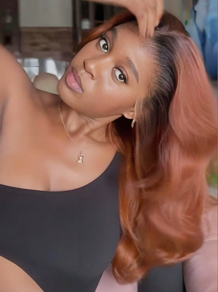Dorsanee Reddish Brown With Dark Roots 13x4 Lace Front Human Hair Wigs