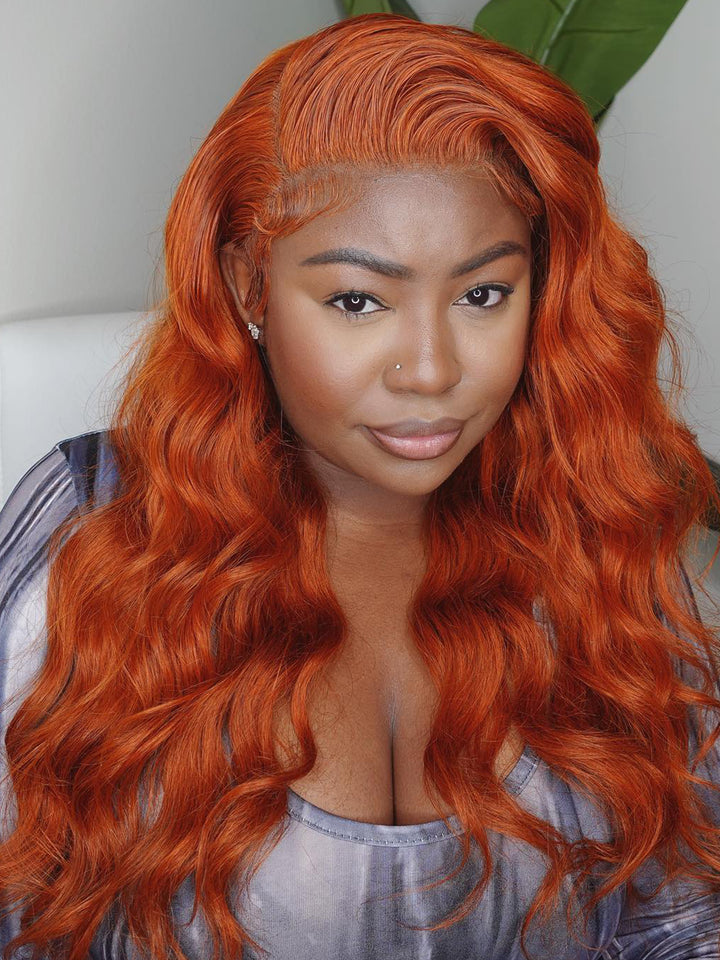 Dorsanee 250 Density Ginger Orange Body Wave 13x4 Lace Front Human Hair Wigs