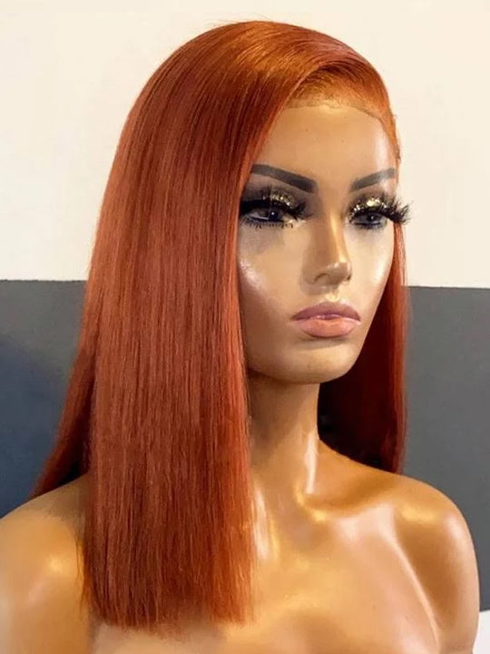 Dorsanee Hair Ginger Orange Colored Straight Bob 13x4 Lace Front Human Hair Wig For Black Women