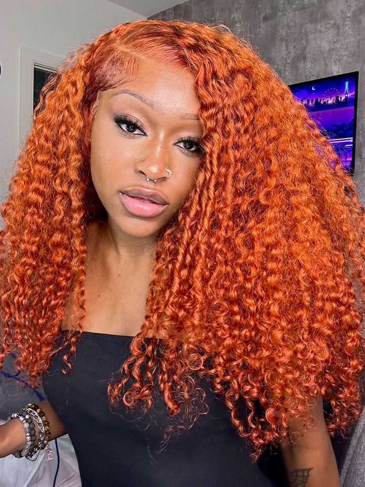 Dorsanee Ginger Orange Curly 13x4 HD Transparent Lace Front Wig Jerry Curly Colored Wigs Human Hair Wigs