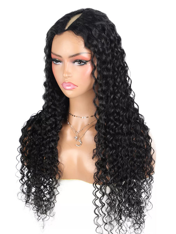 Glueless V Part 0 Skill Needed Wig Thin Part Remy Hair Curly Wave Wigs Upgrade U part Wig Without Leave out