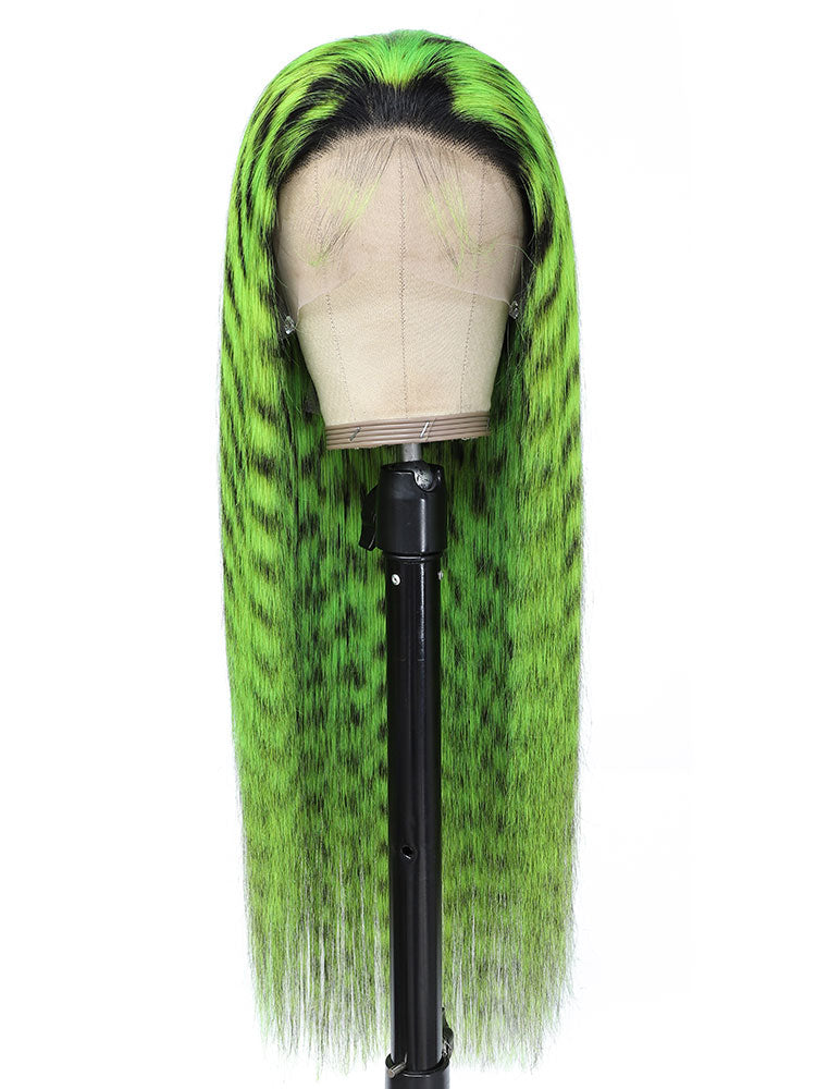 Green With Black Straight 13x4 HD Lace Frontal Human Hair Wig Leopard Color Hair Wig