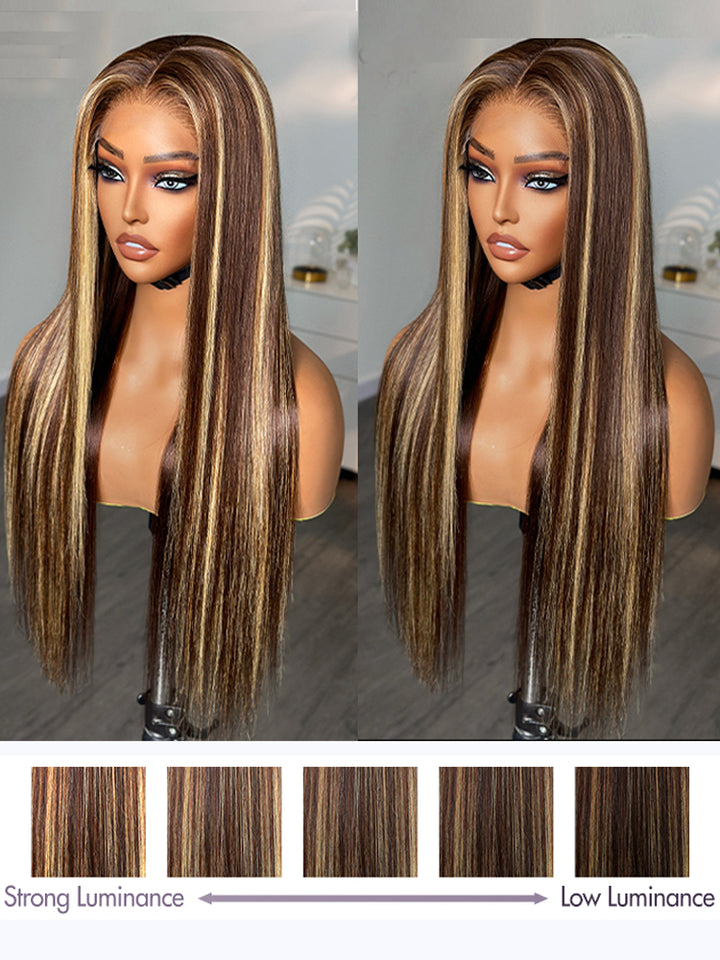Honey Blond Highlight Piano Color P4/27 Straight Lace Wig 13x4 HD Lace Wigs