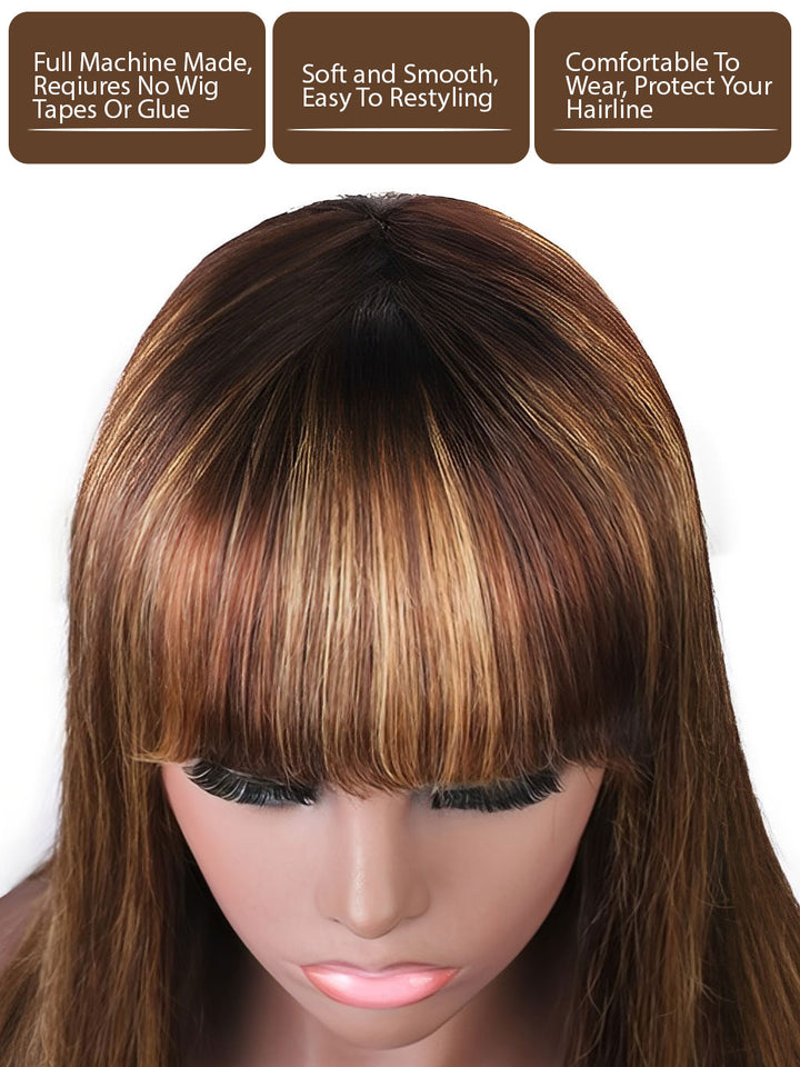 P4_27_Honey_Blonde_Highlight_Straight_Wig_With_Bangs_Glueless_Full_Machine_Made