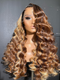 Dorsanee Honey Blonde Brown Highlight Wand Curls 13x4 Lace Front Loose Deep Wave Human Hair Wigs