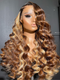 Dorsanee Honey Blonde Brown Highlight Wand Curls 13x4 Lace Front Loose Deep Wave Human Hair Wigs