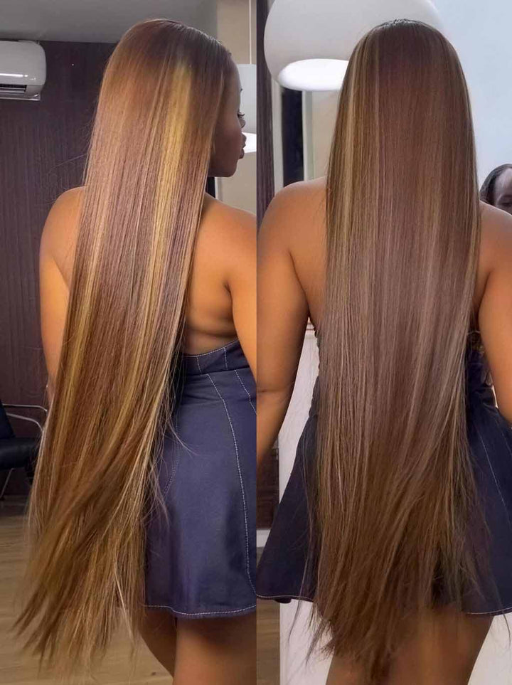 Dorsanee Honey Blonde Brown Highlights 42 40 38 36 34 32 30 inch Knee Length 13x4 Lace Front Human Hair Wigs
