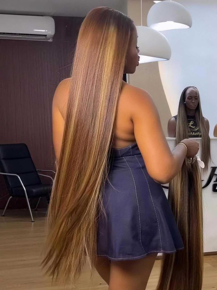 Dorsanee Honey Blonde Brown Highlights 42 40 38 36 34 32 30 inch Knee Length 13x4 Lace Front Human Hair Wigs