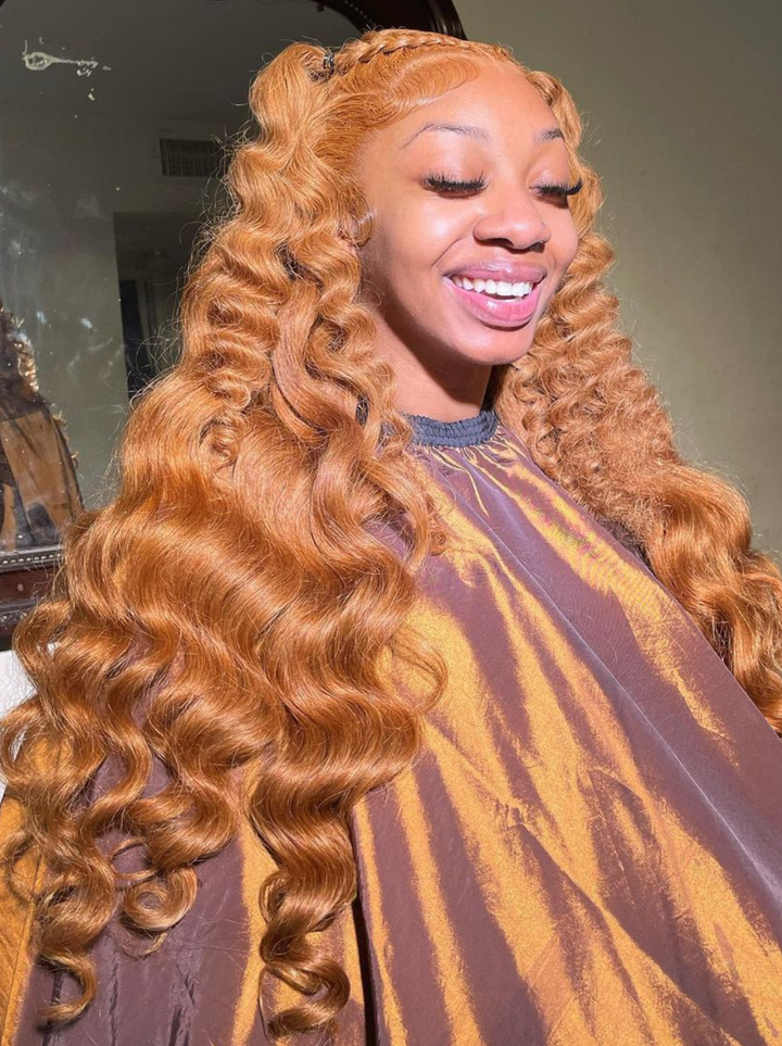 Dorsanee Honey Blonde Brown Wand Curls 13x4 Lave Front Loose Deep Wave Human Hair Wigs