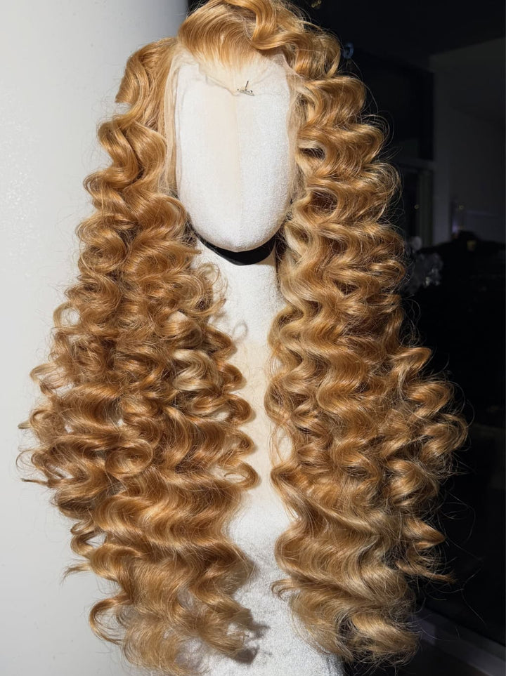 Dorsanee Honey Blonde Highlight Loose Deep Wave 300 Density 13x4 Lace Front Human Hair Wig