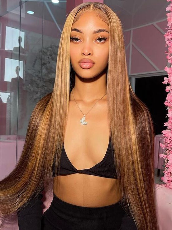 Honey Blonde Highlight Straight 13x4 Lace Front HD Lace Wear_Go Glueless Human Hair Wigs