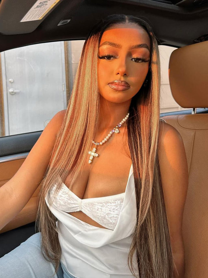Dorsanee Honey Brown Highlight 13x4 Lace Front Virgin Human Hair Wigs 200 Density