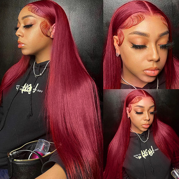 Glueless #99J Burgundy Colored Wear & Go Wig Pre Cut HD Lace Wig - Dorsanee Hair