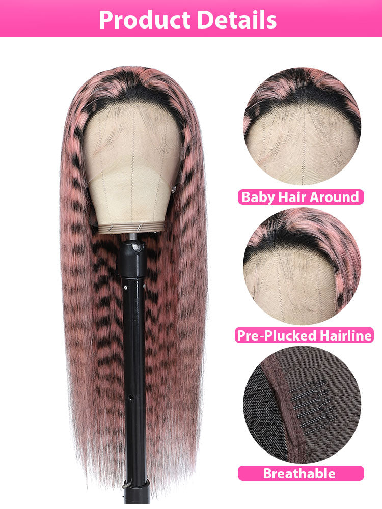 Dorsanee Leopard Color Pink With Black Straight 13x4 HD Lace Frontal Human Hair Wigs
