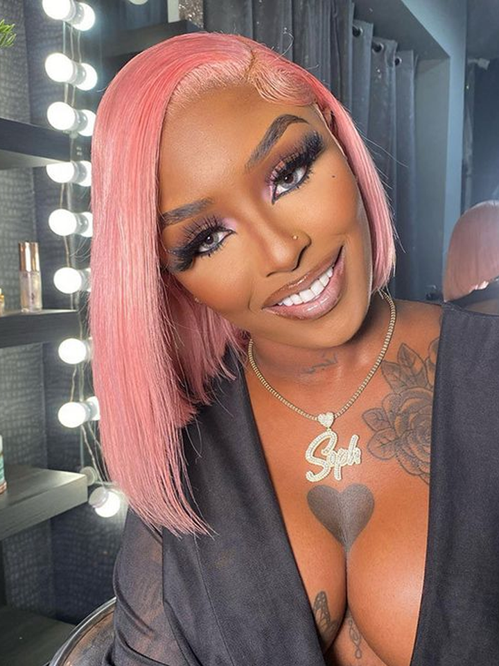 Light Pink Color Short Straight Bob Wig 13×4 Lace Front Wig Human Hair Wigs