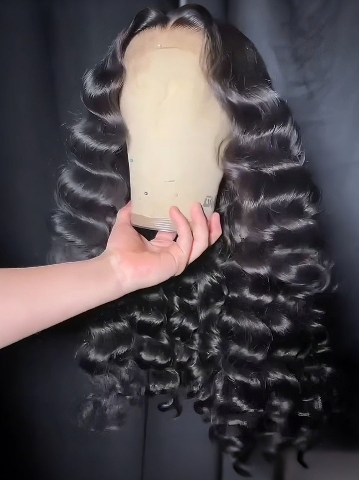 Dorsanee Loose Deep Wave Wand Curls 13X4 Lace Front Human Hair Wigs 250 300 Density