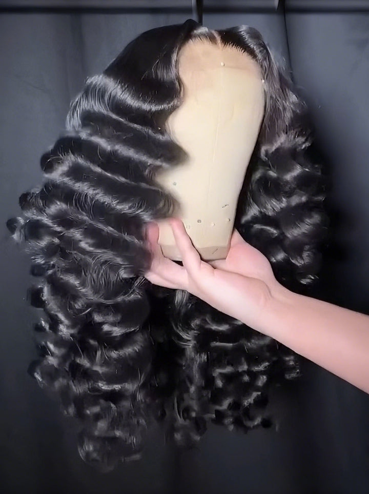 Dorsanee Loose Deep Wave Wand Curls 13X4 Lace Front Human Hair Wigs 250 300 Density