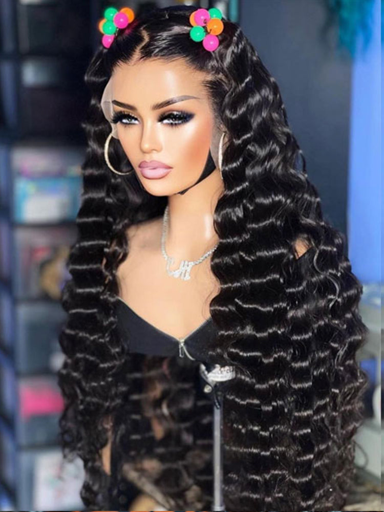 Loose Wave Lace Front Wigs Human Hair 13x4 HD Transparent Loose Deep Wave Human Hair Lace Front Wigs for Women 180% Density Glueless Lace Frontal