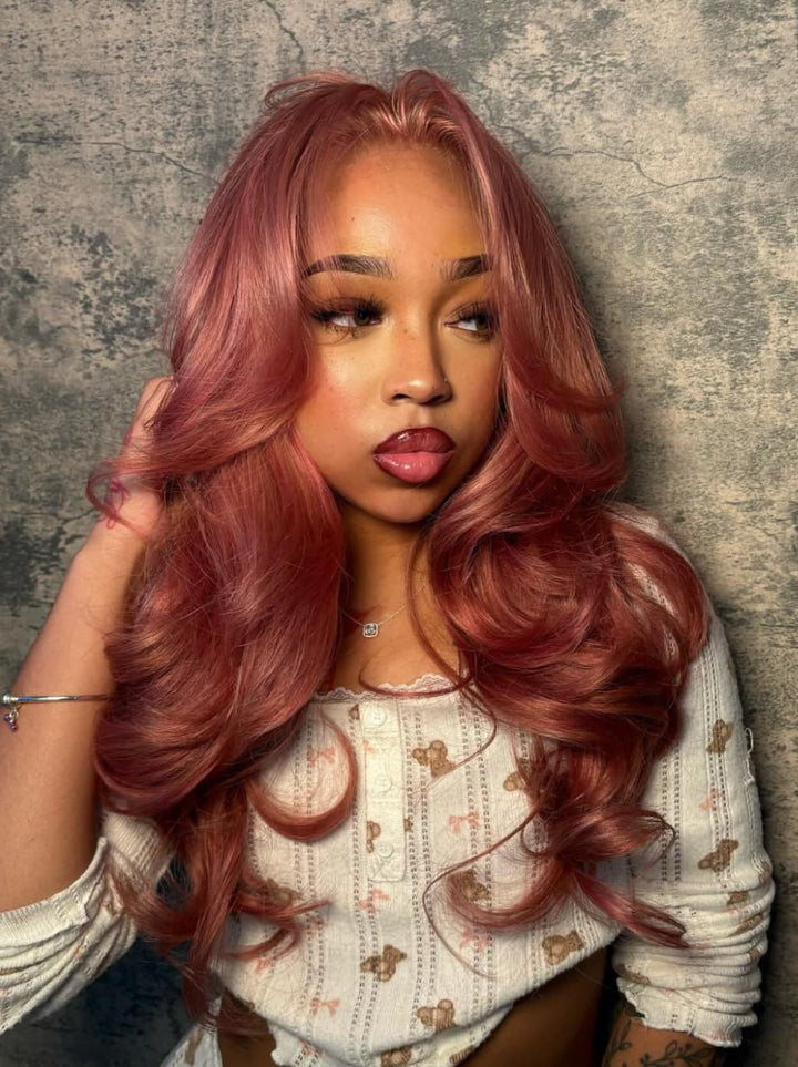 Dorsanee Luxury Dusty Rose Copper Auburn Red 13x4 Lace Front Virgin Human Hair Wigs 200 Density