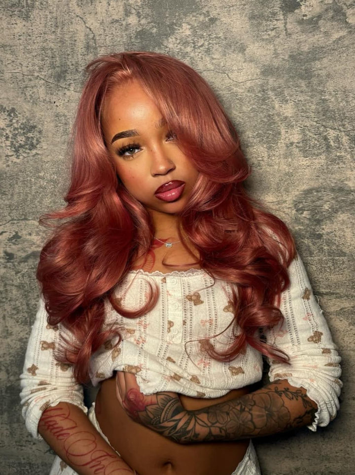 Dorsanee Luxury Dusty Rose Copper Auburn Red 13x4 Lace Front Virgin Human Hair Wigs 200 Density