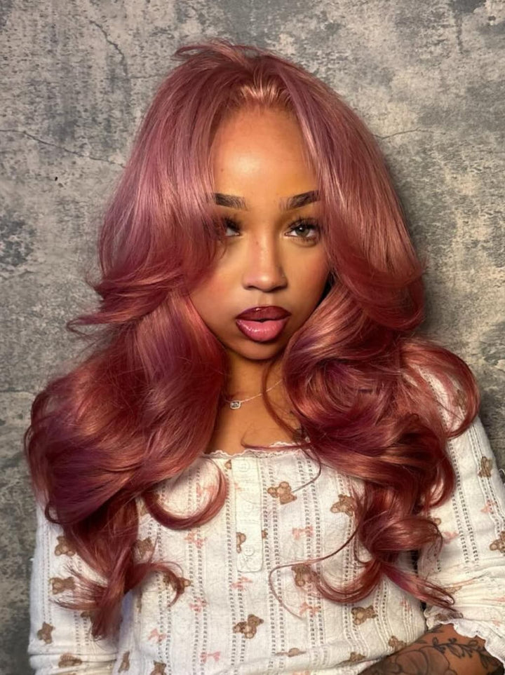 Dorsanee Luxury Dusty Rose Copper Auburn Red 13x4 Lace Front Virgin Human Hair Wigs 200 Density