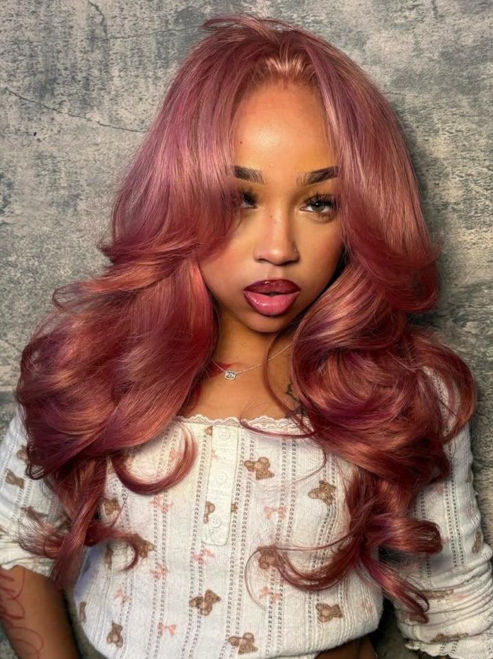 Dorsanee Luxury Dusty Rose Copper Auburn Red 13x4 Lace Front Virgin Human Hair Wigs 200 Density