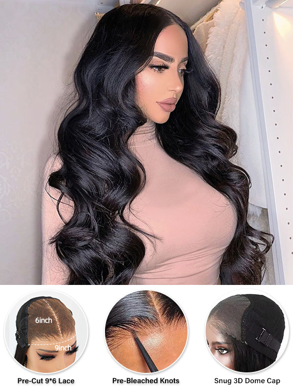 M-Cap 9x6 Body Wave Wear Go Glueless Wig Pre Cut Lace Pre Bleached Tiny Knots HD Lace Front Wig