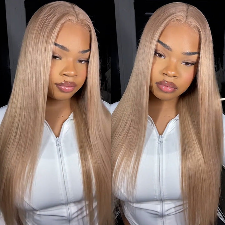 13x6 Milk Tea Brown Color Straight C-Part Style Lace Frontal Human Hair Wig