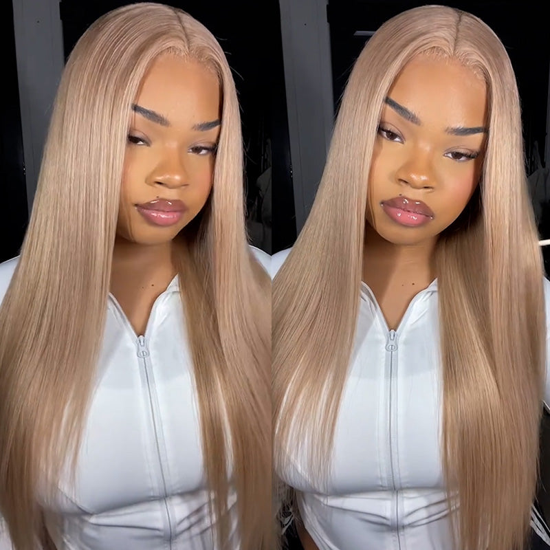13x6 Milk Tea Brown Color Straight C-Part Style Lace Frontal Human Hair Wig