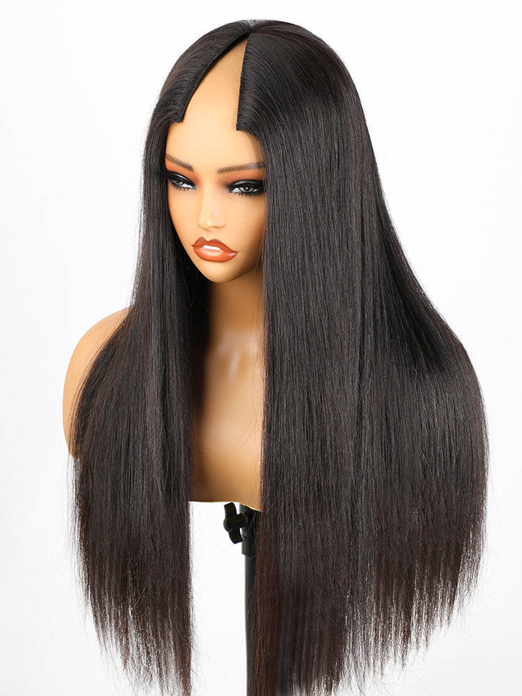 New_Super_V-part_Straight_Human_Hair_Wig_Glueless_No_Lace_Wig