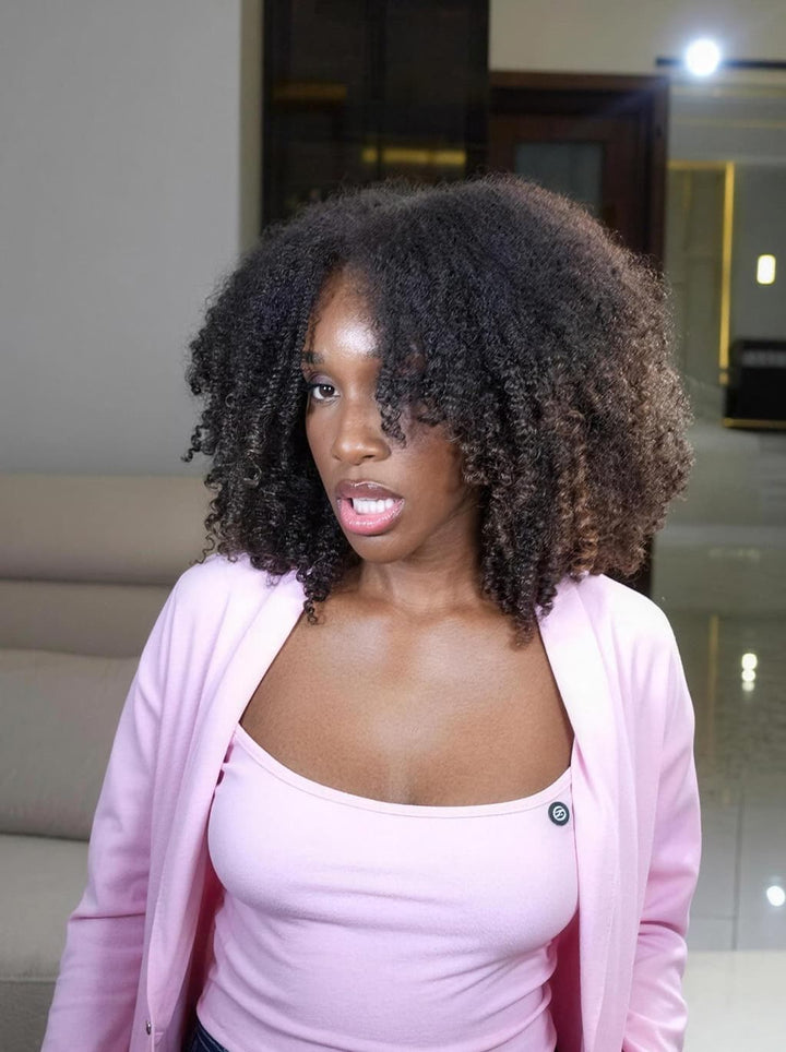 Dorsanee Ombre Black Brown Fluffy Kinky Curly Coils Short Bob 13x4 Lace Frontal Human Hair Wigs