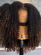 Dorsanee Ombre Black Brown Fluffy Kinky Curly Coils Short Bob 4x4 Lace Frontal Human Hair Wigs