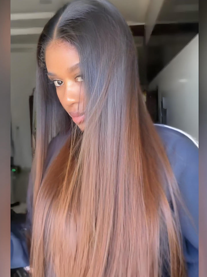 Dorsanee Ombre Black Brown Bone Straight 13x4 Lace Front Human Hair Wig
