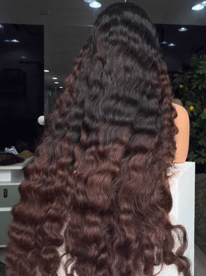 Dorsanee Ombre Black Brown Loose Deep Wave Curls 300 Density 13x4 Lace Front Human Hair Wigs