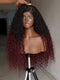 Dorsanee Ombre Black Burgundy Red Kinky Curly 250 300 Density 13x4 Lace Front Human Hair Wig