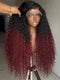 Dorsanee Ombre Black Burgundy Red Kinky Curly 250 300 Density 13x4 Lace Front Human Hair Wig