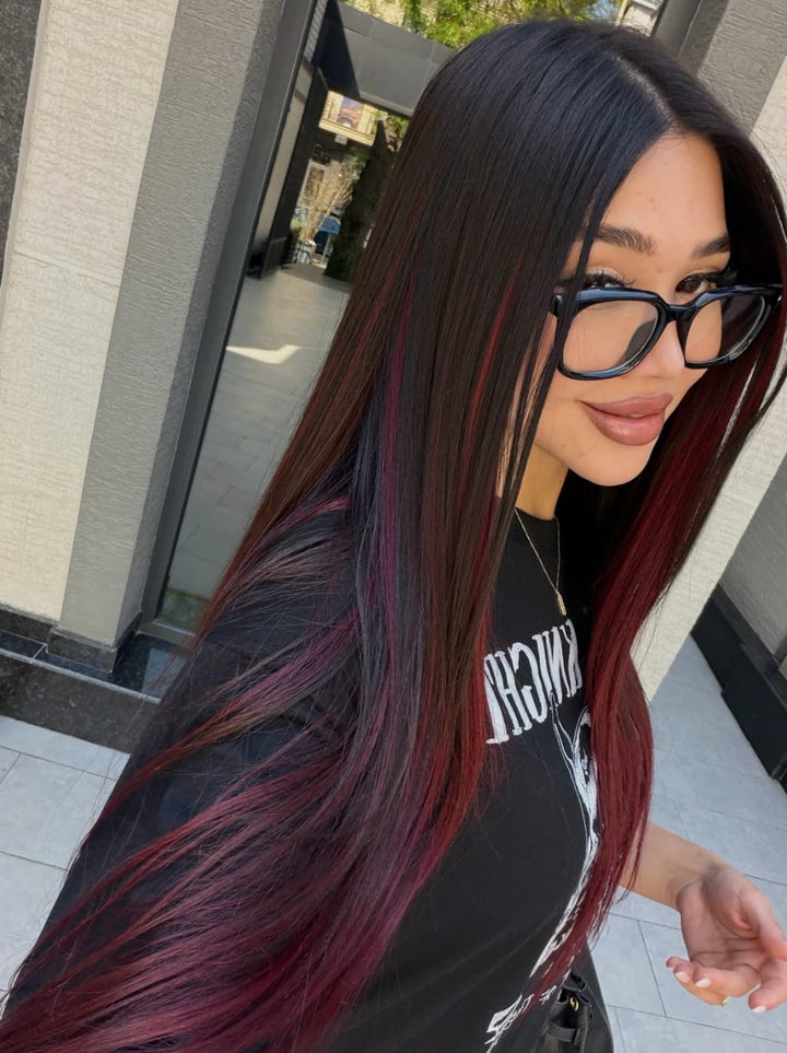 Dorsanee Ombre Black Burgundy Red Student Affordable Back to School Graduation College Girl 13x4 Lace Front Human Hair Wig